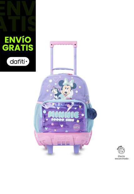 Morral Con Ruedas Niña Minnie Mediana Morada Con Corazones