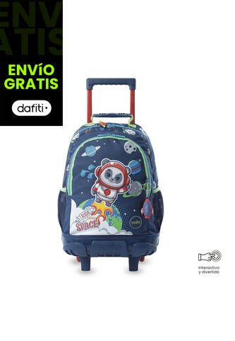 Maleta Para Niño Con Ruedas + Libro Para Colorear Panda Space Azul Totto