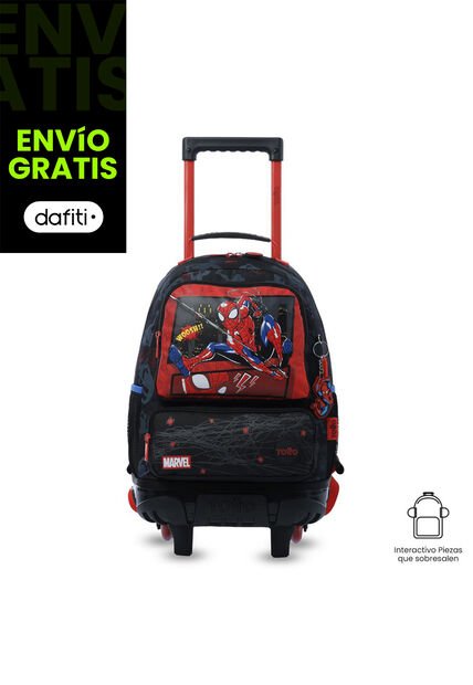 Maleta Para Niño Con Ruedas Spiderman Hero Mediano Negro