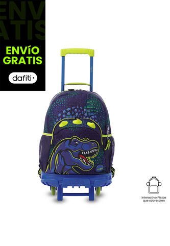 Maleta Para Niño Con Ruedas Dino Rock Grande Azul Totto