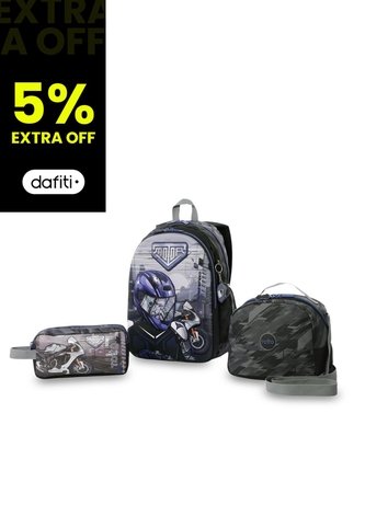 Combo Escolar Niño X3 Morral +Lonchera+Multiuso Helmet Racer Negro Totto