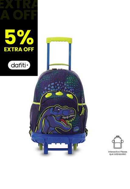 Maleta Para Niño Con Ruedas Dino Rock Grande Azul