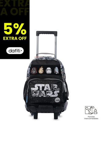 Maleta Para Niño Con Ruedas Star Wars Jedi Mediano Negro Totto