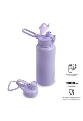Termo Para Agua Con Tapa Intercambiable Flux 1000 Ml Morado