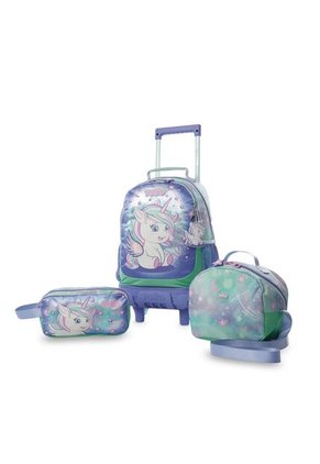 Combo Escolar Niña X3 Maleta Ruedas+Lonchera+Multiuso Magic Dreams Verde
