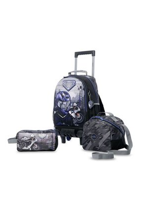 Combo Escolar Niño X3 Maleta Ruedas+Lonchera+Multiuso Helmet Racer Negro