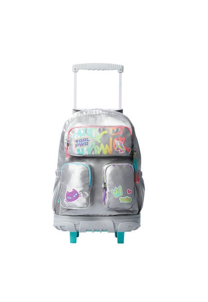 Morral Con Ruedas Niña Girl Power Grande Gris