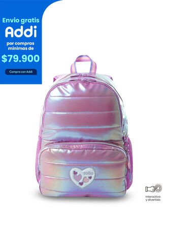 Morral Para Niña Glowy Mediano Morado Con Corazones Totto