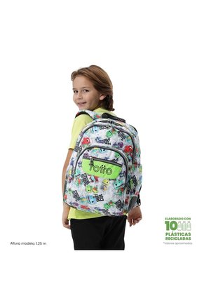 Morral Juvenil Porta PC 14" Rayol Gris Con Dinosaurios