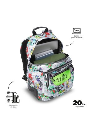 Morral Juvenil Porta PC 14" Rayol Gris Con Dinosaurios