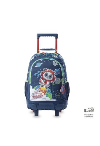 Maleta Para Niño Con Ruedas + Libro Para Colorear Panda Space Azul Totto