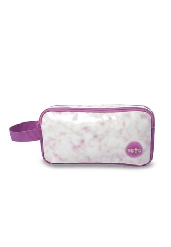 Cartuchera Escolar Grande Para Niña 2 Cuerpos Tie Blanca/Rosada Totto