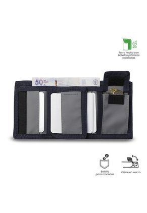 Billetera Hombre Contrast Pequeña Con RFID Blocker Azul