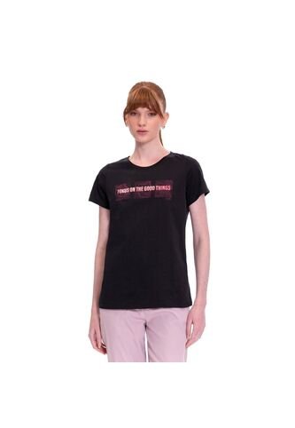 Camiseta Estampada Para Mujer Dusti Manga Corta Negra Totto