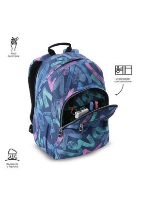 Morral Juvenil Porta PC 14" Acuarela Azul Con Corazones
