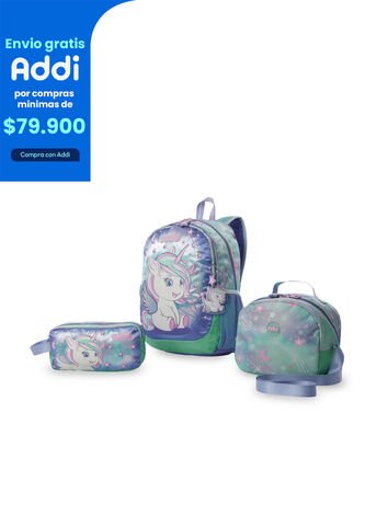 Combo Escolar Niña X3 Morral + Lonchera + Multiuso Magic Dreams Verde Totto