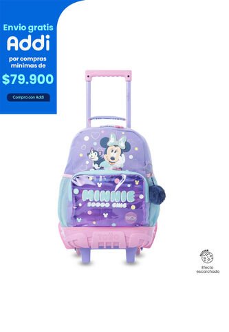 Morral Con Ruedas Niña Minnie Mediana Morada Con Corazones Totto