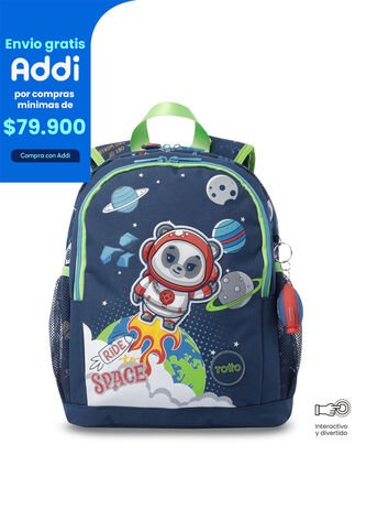 Morral + Libro Para Colorear Panda Space Para Niño Mediano Azul Totto