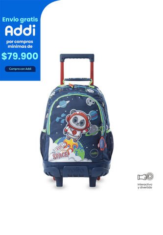Maleta Para Niño Con Ruedas + Libro Para Colorear Panda Space Azul Totto