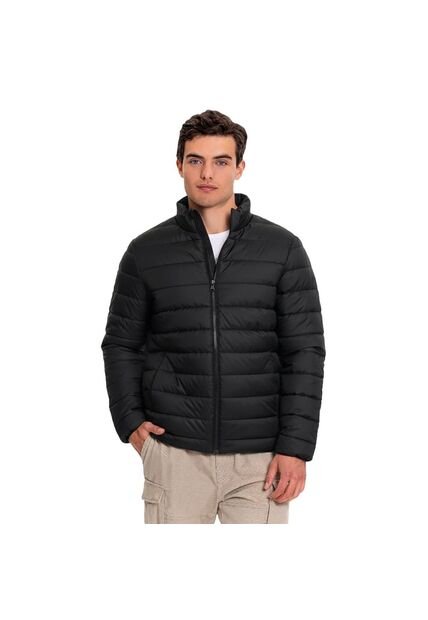Chaqueta Acolchada Cuello Alto Coloro Negro Para Hombre
