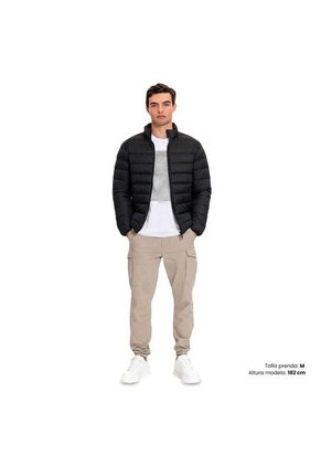 Chaqueta Acolchada Cuello Alto Coloro Negro Para Hombre