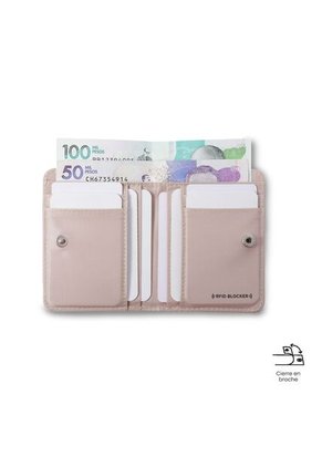 Billetera Mujer Texture Pequeña Con RFID Blocker Beige