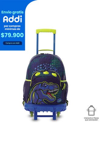 Maleta Para Niño Con Ruedas Dino Rock Grande Azul Totto