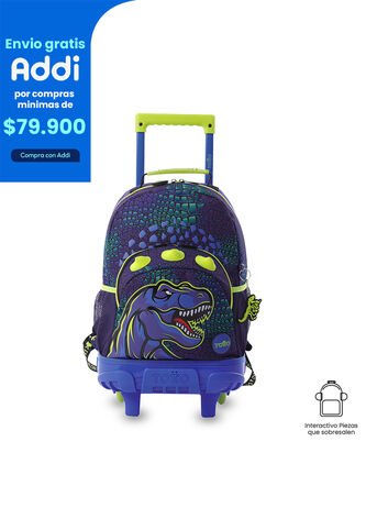 Maleta Para Niño Con Ruedas Dino Rock Mediano Azul Totto