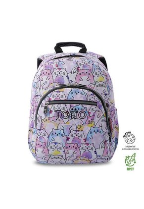 Morral Juvenil Porta PC 13" Gommas Glitter Con Gatos