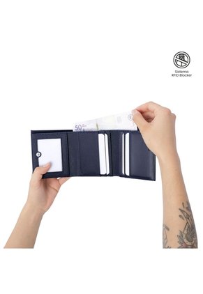 Billetera Hombre Saffiano Grande Con RFID Blocker Azul