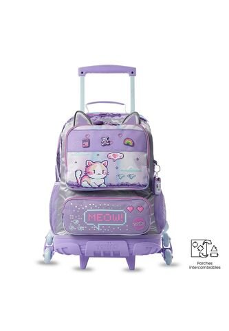 Maleta Para Niña Con 3 Ruedas Andy Cat Grande Morado Totto