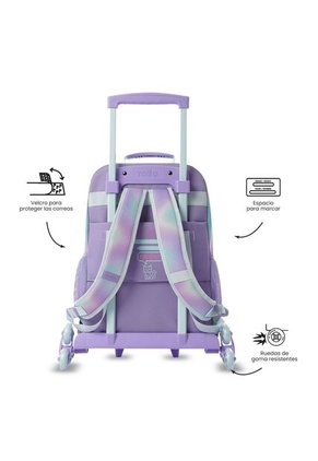 Maleta Para Niña Con 3 Ruedas Andy Cat Grande Morado