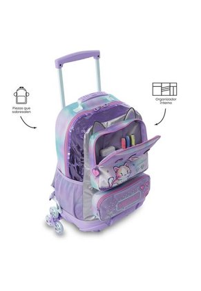 Maleta Para Niña Con 3 Ruedas Andy Cat Grande Morado