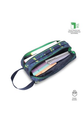 Cartuchera Escolar Grande Para Niño 2 Cuerpos Digisaurio Azul