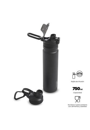 Termo Para Agua Con Tapa Intercambiable Flux 750 Ml Negro