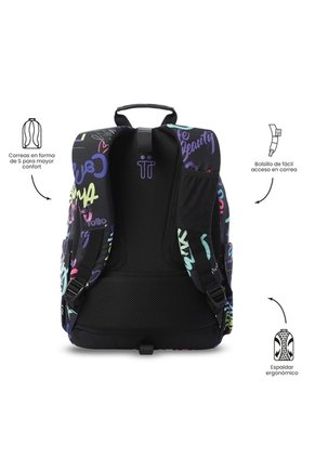 Morral Juvenil Porta PC 14" Acuareles Negro