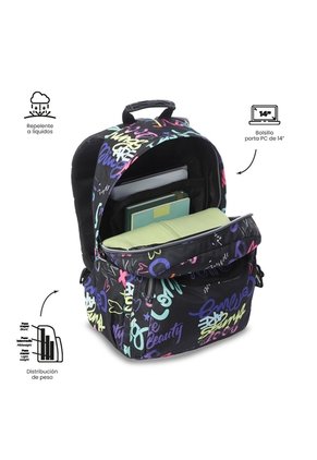 Morral Juvenil Porta PC 14" Acuareles Negro