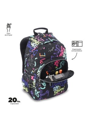 Morral Juvenil Porta PC 14" Acuareles Negro
