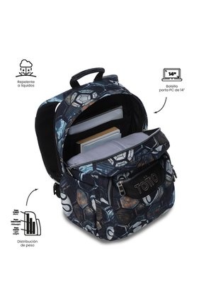 Morral Juvenil Porta PC 14" Acuareles Negro