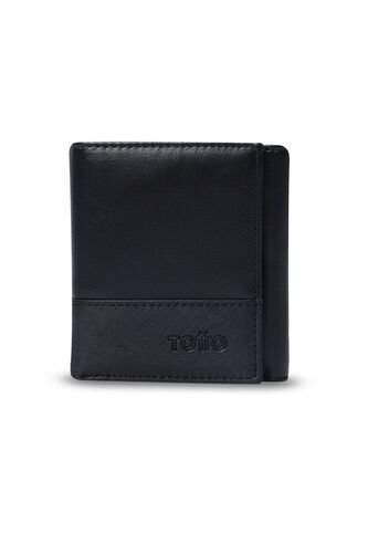 Billetera Para Hombre Saffiano Aqi Con RFID Blocker Negra Totto