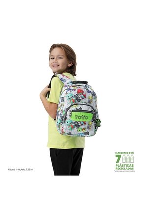 Morral Juvenil Porta Tablet 10" Tempera Gris Con Dinosaurios