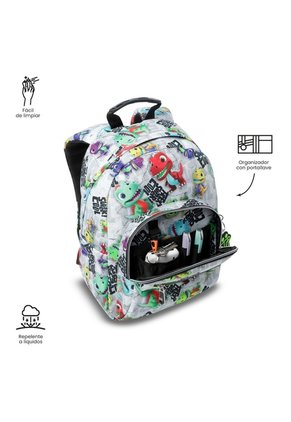 Morral Juvenil Porta Tablet 10" Tempera Gris Con Dinosaurios