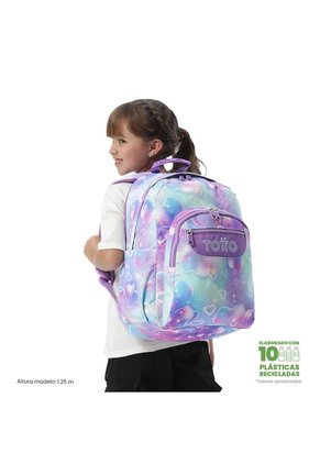 Morral Juvenil Porta PC 14" Acuarela Moradocon Corazones