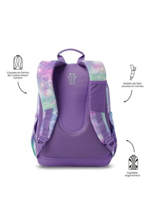 Morral Juvenil Porta PC 14" Acuarela Moradocon Corazones
