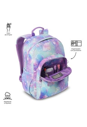 Morral Juvenil Porta PC 14" Acuarela Moradocon Corazones