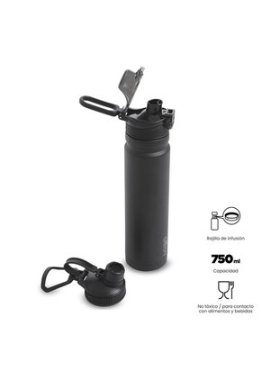 Termo Para Agua Con Tapa Intercambiable Flux 750 Ml Negro