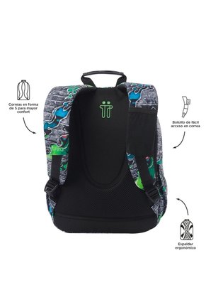 Morral Juvenil Porta PC 13" Gommas Gris Con Verde