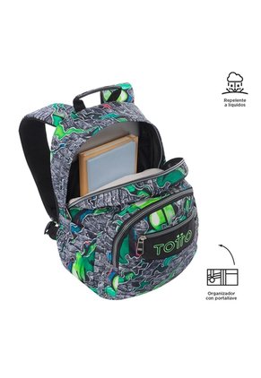 Morral Juvenil Porta PC 13" Gommas Gris Con Verde