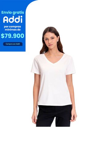 Camiseta Para Mujer Unicolor Viny Manga Corta Blanca Totto