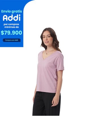 Camisa Para Mujer Unicolor Viny Manga Corta Rosada Totto